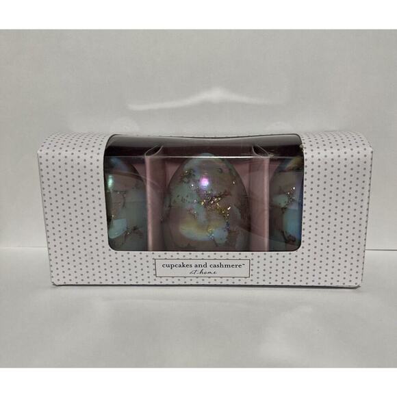 Cupcakes and Cashmere Easter Seasonal Decor 3 Blue Gold Iridescent‎ Glass Eggs - Picture 2 of 5